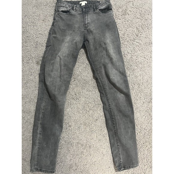 H&M Womens Stretch Slim Fit Skinny Leg Denim Jeans Mid Rise Black Size 8 Distres - Picture 1 of 6
